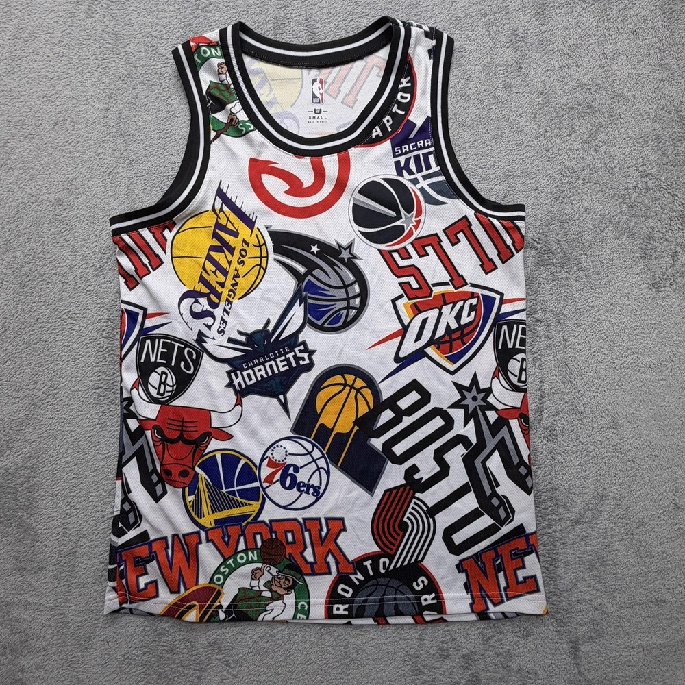 UNK NBA All Teams Shirt Mens Small‎ White NBA Basketball All Over Print Tank